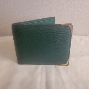 MCM Green Leather Bifold Wallet-Orange Interior Detail Clip With Gold Accents